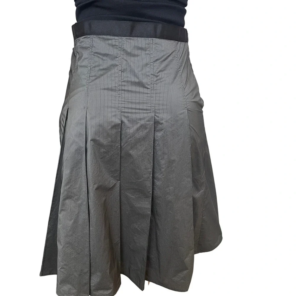 Massimo Dutti Classic Pleated Skirt, Gray and Black, Midi, Lined, Preppy, career